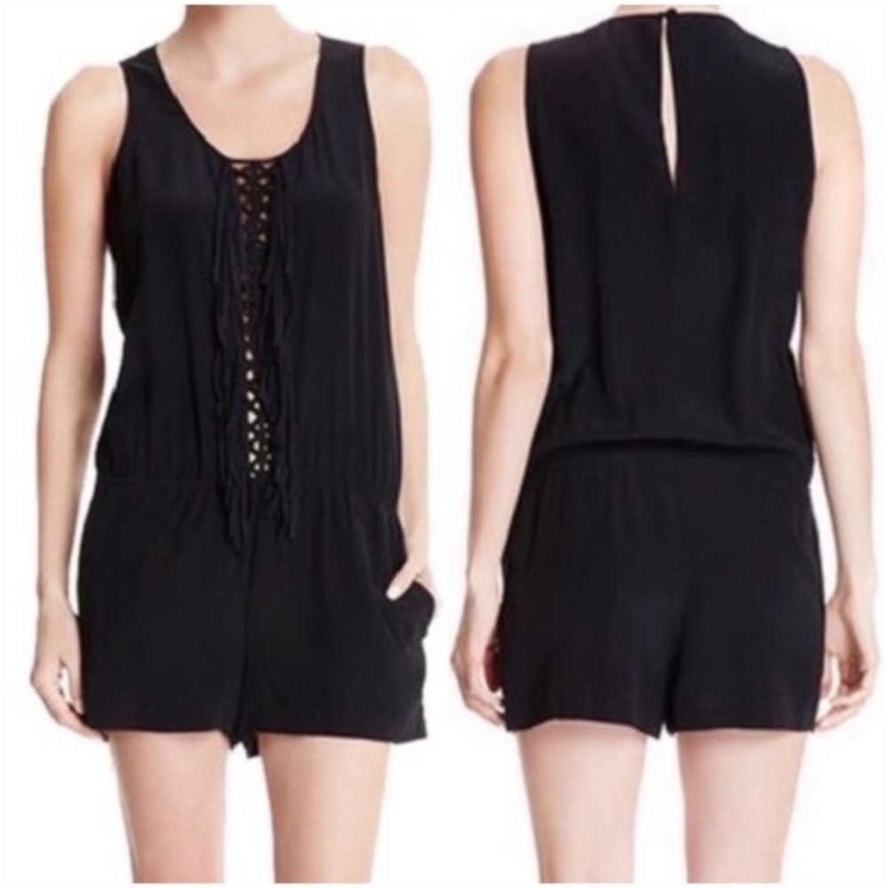BCBGMaxAzria Thin Black Silk Fringe Romper